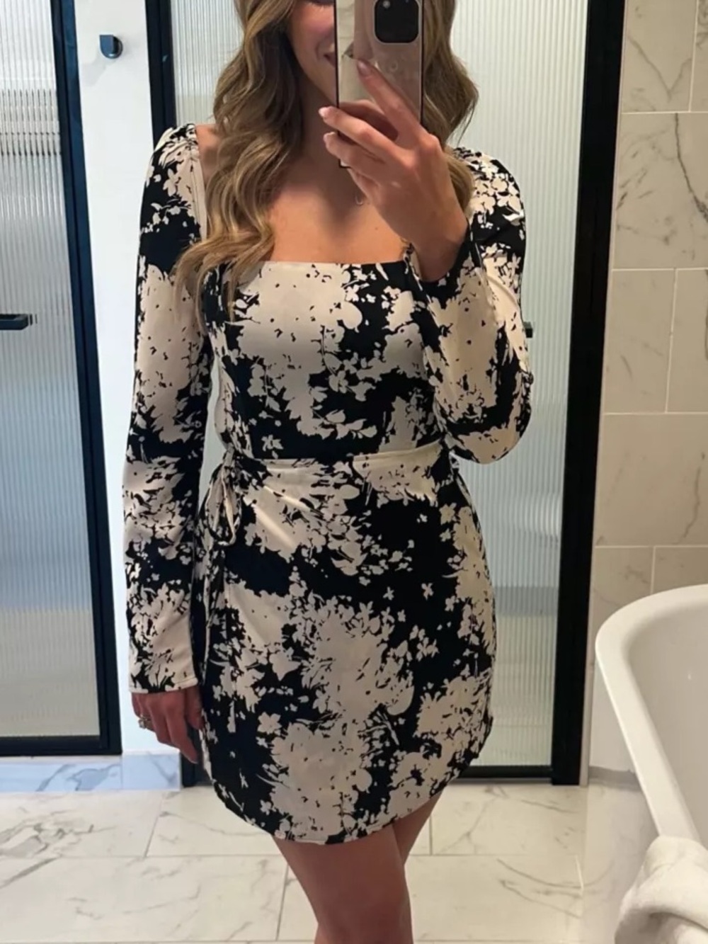 Abercrombie and Fitch Black and white long sleeve wrap dress